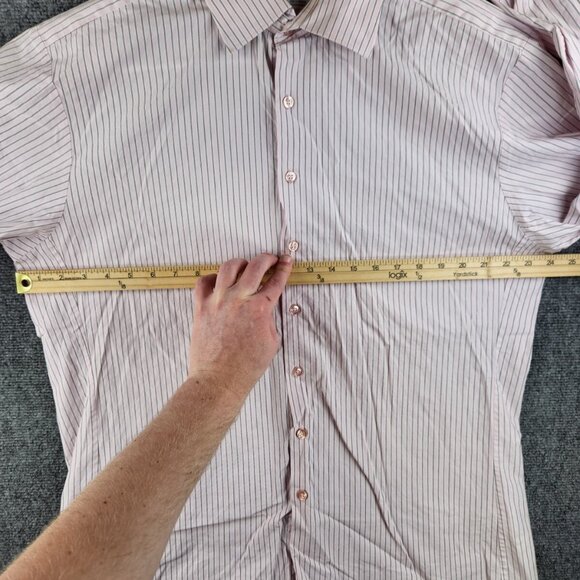 Thomas Pink Long Sleeve Button Up Shirt Men Cotton Striped Pink Slim Size 17 - Picture 5 of 14